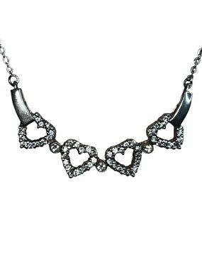 Heart CZ Convertible Clover Silver Chain Necklace 18"